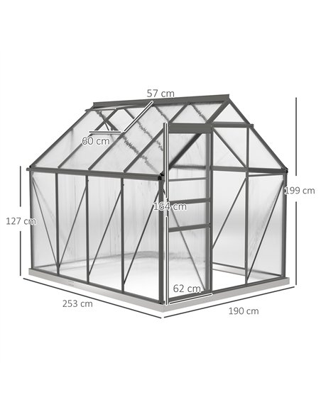 Outsunny 190 x 253 cm Walk-In Polycarbonate Greenhouse - Dark Grey - pic 177812 | FastDaddyshop