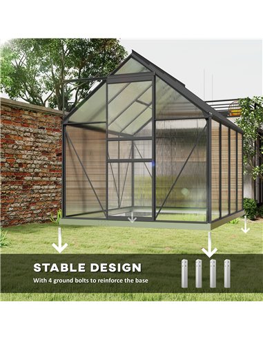 Outsunny 190 x 253 cm Walk-In Polycarbonate Greenhouse - Dark Grey