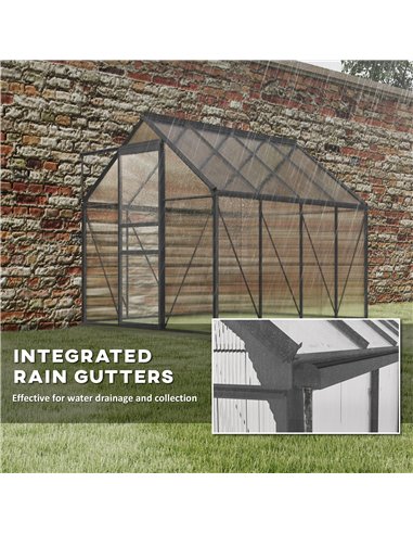 Outsunny 190 x 253 cm Walk-In Polycarbonate Greenhouse - Dark Grey