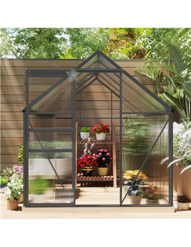 Outsunny 190 x 253 cm Walk-In Polycarbonate Greenhouse - Dark Grey