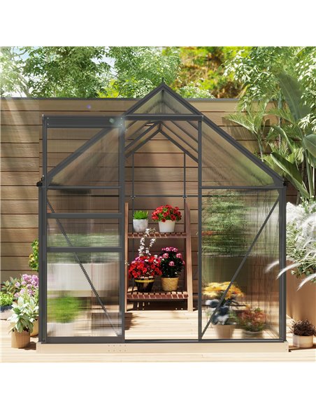 Outsunny 190 x 253 cm Walk-In Polycarbonate Greenhouse - Dark Grey - pic 177817 | FastDaddyshop