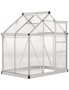 Outsunny Polycarbonate Greenhouse, Large Walk-In Green House with Slide Door and Window, Aluminium Frame, 6x4ft, Silver Tone