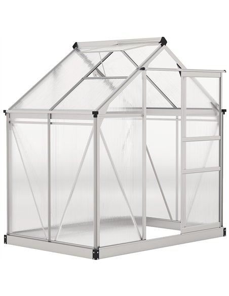 Outsunny Polycarbonate Greenhouse, Large Walk-In Green House with Slide Door and Window, Aluminium Frame, 6x4ft, Silver Tone - pic 177819 | FastDaddyshop
