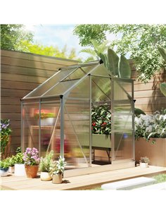 Outsunny Polycarbonate Greenhouse, Large Walk-In Green House with Slide Door and Window, Aluminium Frame, 6x4ft, Silver Tone 2