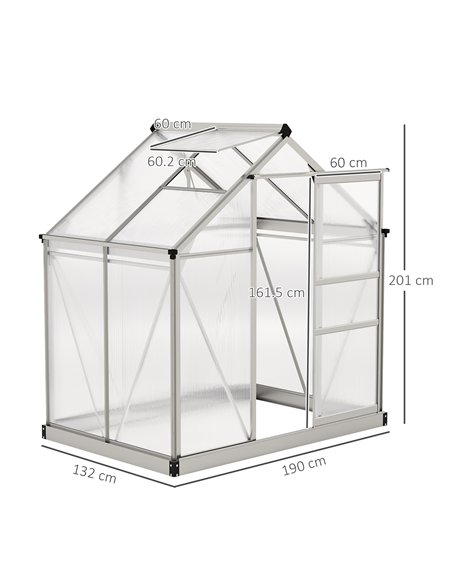 Outsunny Polycarbonate Greenhouse, Large Walk-In Green House with Slide Door and Window, Aluminium Frame, 6x4ft, Silver Tone - pic 177821 | FastDaddyshop