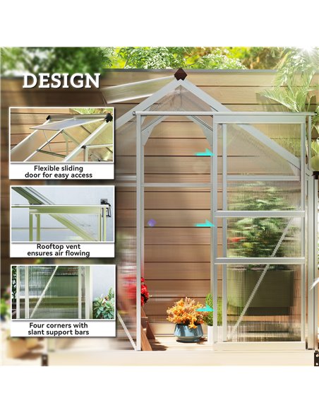 Outsunny Polycarbonate Greenhouse, Large Walk-In Green House with Slide Door and Window, Aluminium Frame, 6x4ft, Silver Tone - pic 177822 | FastDaddyshop