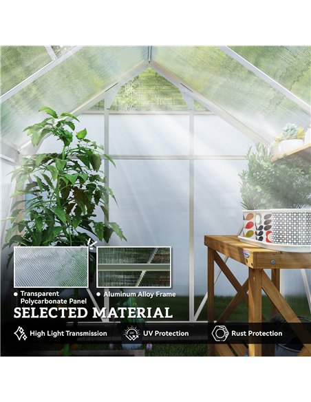 Outsunny Polycarbonate Greenhouse, Large Walk-In Green House with Slide Door and Window, Aluminium Frame, 6x4ft, Silver Tone - pic 177823 | FastDaddyshop