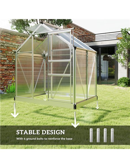 Outsunny Polycarbonate Greenhouse, Large Walk-In Green House with Slide Door and Window, Aluminium Frame, 6x4ft, Silver Tone - pic 177824 | FastDaddyshop