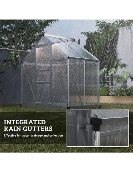 Outsunny Polycarbonate Greenhouse, Large Walk-In Green House with Slide Door and Window, Aluminium Frame, 6x4ft, Silver Tone - pic 177825 | FastDaddyshop