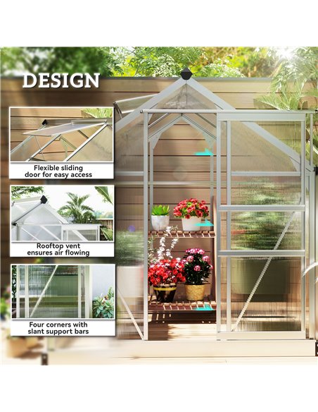 Outsunny 6 x 6ft Polycarbonate Greenhouse - Clear - pic 177831 | FastDaddyshop