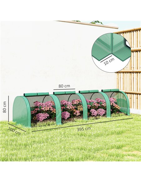 Outsunny 395  x 100 cm Low Tunnel Greenhouse - Green - pic 177839 | FastDaddyshop