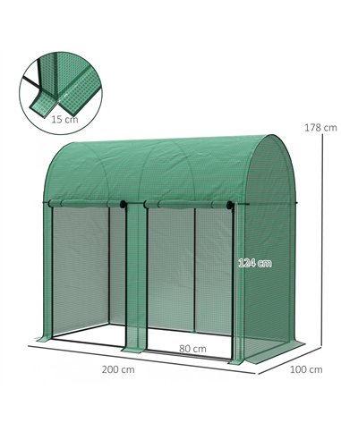 Outsunny 200 x 100cm Walk-In Greenhouse, with Zipped Doors - Green