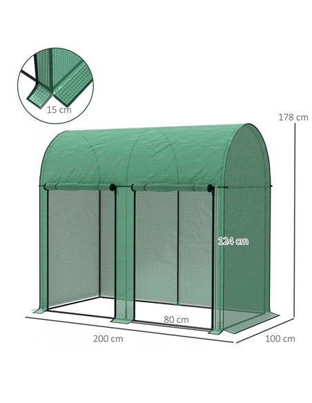 Outsunny 200 x 100cm Walk-In Greenhouse, with Zipped Doors - Green - pic 177857 | FastDaddyshop