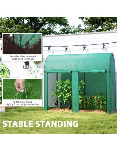 Outsunny 200 x 100cm Walk-In Greenhouse, with Zipped Doors - Green