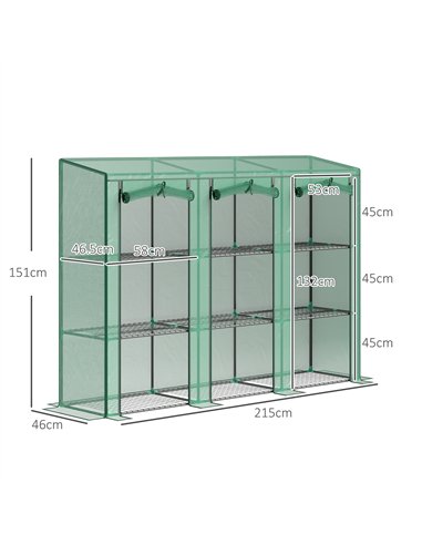 Outsunny 46 x 215cm Nine-Shelf Greenhouse - Green