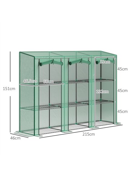 Outsunny 46 x 215cm Nine-Shelf Greenhouse - Green - pic 177866 | FastDaddyshop