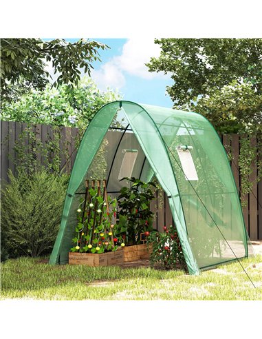 Outsunny Hoop House Greenhouse with Sandbags, Walk-In Tunnel Green House with 2 Doors and Screen Windows, 1.8 x 1.8 x 2m, Green