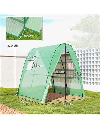 Outsunny Hoop House Greenhouse with Sandbags, Walk-In Tunnel Green House with 2 Doors and Screen Windows, 1.8 x 1.8 x 2m, Green