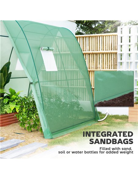 Outsunny Hoop House Greenhouse with Sandbags, Walk-In Tunnel Green House with 2 Doors and Screen Windows, 1.8 x 1.8 x 2m, Green - pic 177886 | FastDaddyshop