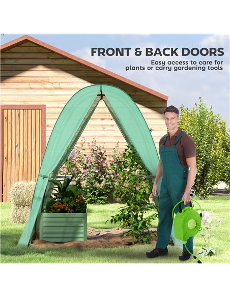 Outsunny Hoop House Greenhouse with Sandbags, Walk-In Tunnel Green House with 2 Doors and Screen Windows, 1.8 x 1.8 x 2m, Green - pic 177887 | FastDaddyshop