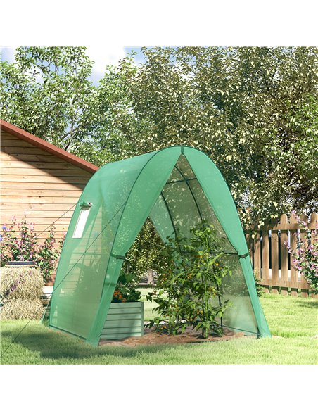 Outsunny Hoop House Greenhouse with Sandbags, Walk-In Tunnel Green House with 2 Doors and Screen Windows, 1.8 x 1.8 x 2m, Green - pic 177890 | FastDaddyshop