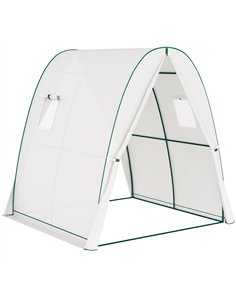 Outsunny Hoop House Greenhouse with Sandbags, Walk-In Tunnel Green House with 2 Doors and Screen Windows, 1.8 x 1.8 x 2m, White