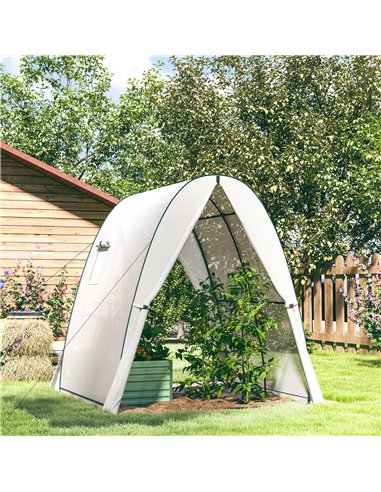 Outsunny Hoop House Greenhouse with Sandbags, Walk-In Tunnel Green House with 2 Doors and Screen Windows, 1.8 x 1.8 x 2m, White