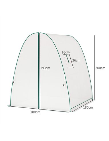 Outsunny Hoop House Greenhouse with Sandbags, Walk-In Tunnel Green House with 2 Doors and Screen Windows, 1.8 x 1.8 x 2m, White