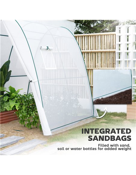 Outsunny Hoop House Greenhouse with Sandbags, Walk-In Tunnel Green House with 2 Doors and Screen Windows, 1.8 x 1.8 x 2m, White - pic 177895 | FastDaddyshop