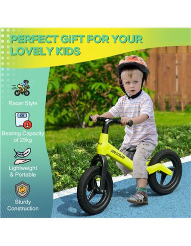 AIYAPLAY Balance Bike with Adjustable Seat and Handlebar, PU Wheels, No Pedal, Aged 30-60 Months up to 25kg - Green