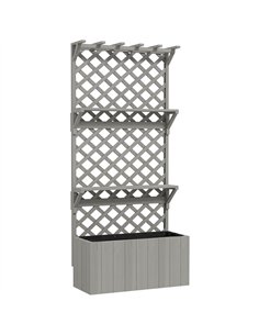 Outsunny 52L Wooden Planter, with Trellis and Shelves - Grey