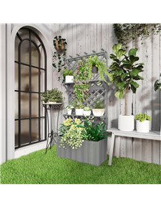 Outsunny 52L Wooden Planter, with Trellis and Shelves - Grey 2
