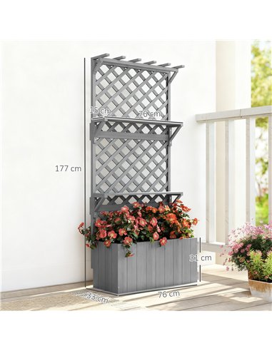 Outsunny 52L Wooden Planter, with Trellis and Shelves - Grey
