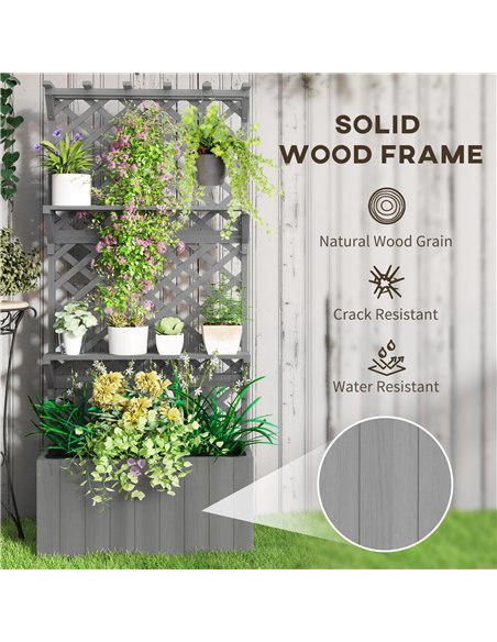 Outsunny 52L Wooden Planter, with Trellis and Shelves - Grey - pic 177906 | FastDaddyshop