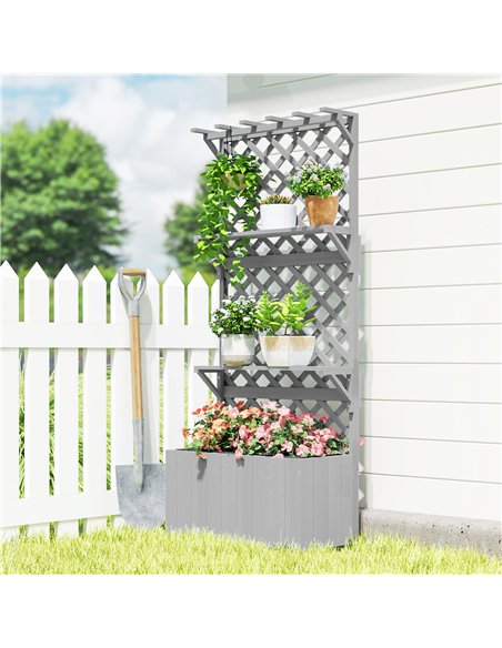 Outsunny 52L Wooden Planter, with Trellis and Shelves - Grey - pic 177908 | FastDaddyshop