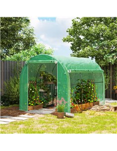 Outsunny 296 x 196cm Steel Frame Polytunnel Greenhouse - Green 2