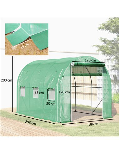 Outsunny 296 x 196cm Steel Frame Polytunnel Greenhouse - Green