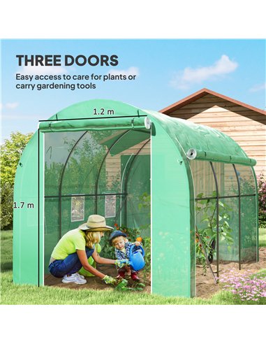 Outsunny 296 x 196cm Steel Frame Polytunnel Greenhouse - Green