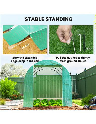 Outsunny 296 x 196cm Steel Frame Polytunnel Greenhouse - Green