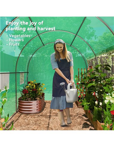 Outsunny 296 x 196cm Steel Frame Polytunnel Greenhouse - Green