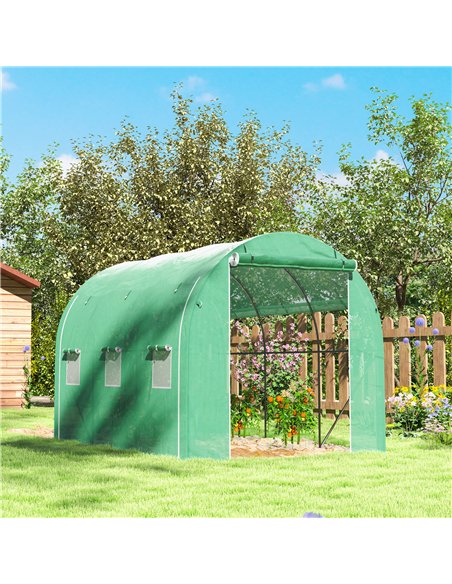 Outsunny 296 x 196cm Steel Frame Polytunnel Greenhouse - Green - pic 177926 | FastDaddyshop