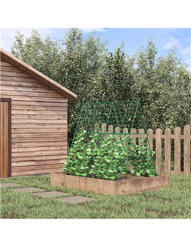 Outsunny Garden Cucumber Trellis for Climbing Plants, A-Frame Trellis Plant Support with Climbing Net, DIY Adjustable Cucumber S