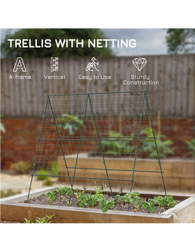 Outsunny Garden Cucumber Trellis for Climbing Plants, A-Frame Trellis Plant Support with Climbing Net, DIY Adjustable Cucumber S