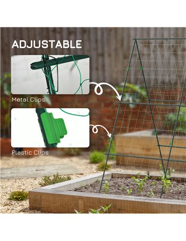 Outsunny Garden Cucumber Trellis for Climbing Plants, A-Frame Trellis Plant Support with Climbing Net, DIY Adjustable Cucumber S