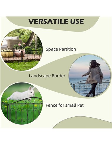 Outsunny Decorative Garden Fencing, 8PCs Outdoor Picket Fence Panels, Rustproof Metal Wire Landscape Flower Bed Border Edging An
