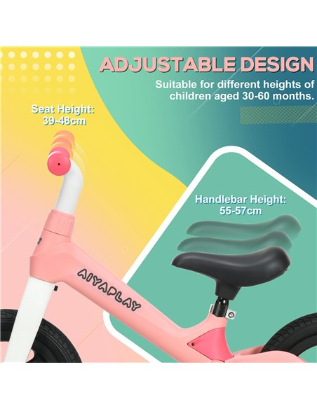 AIYAPLAY Balance Bike with Adjustable Seat and Handlebar, PU Wheels, No Pedal, Aged 30-60 Months up to 25kg - Pink - pic 17796 | FastDaddyshop