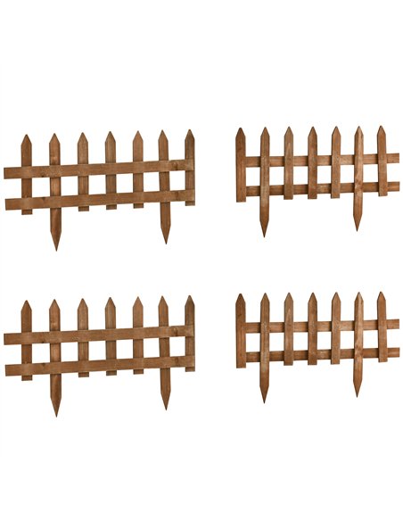 Outsunny Pack of 24 Wooden Border Fences, Garden Fixed Picket Fence for Lawn Edging, Flowerbed, 60L x 1D x 34H cm, Brown - pic 177972 | FastDaddyshop