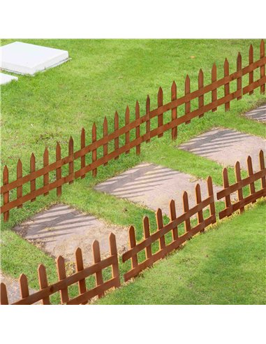 Outsunny Pack of 24 Wooden Border Fences, Garden Fixed Picket Fence for Lawn Edging, Flowerbed, 60L x 1D x 34H cm, Brown