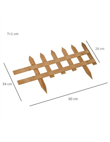 Outsunny Pack of 24 Wooden Border Fences, Garden Fixed Picket Fence for Lawn Edging, Flowerbed, 60L x 1D x 34H cm, Brown