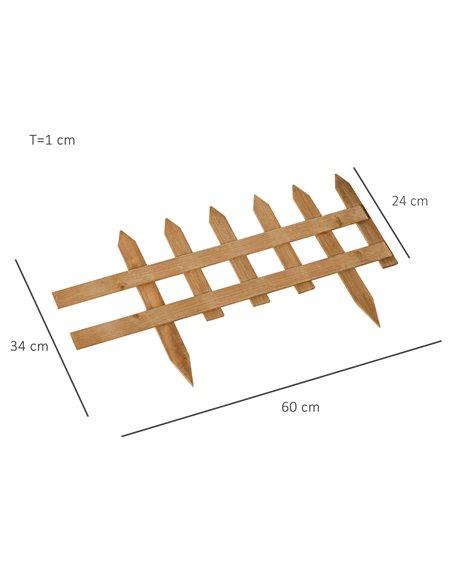 Outsunny Pack of 24 Wooden Border Fences, Garden Fixed Picket Fence for Lawn Edging, Flowerbed, 60L x 1D x 34H cm, Brown - pic 177974 | FastDaddyshop